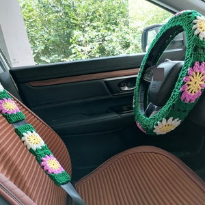 Car Steering Wheel Cover,Crochet Sunflower Steering Wheel Cover,Steering Wheel Cover,Women Car Accessories,Crochet Gift