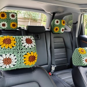 Handmade Crochet Car headrest cover,Sunflower Car Headrest Covers,Car Headrest Cover Car Seat Head Rest Cover,Cute Car Decoration for Women