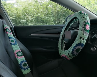Crochet Sunflower Steering Wheel Cover: Handmade Car Accessory