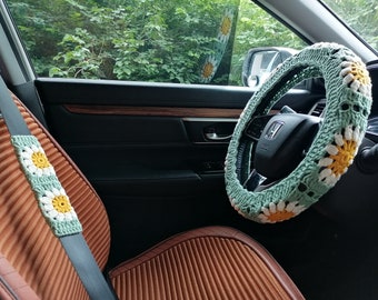 Sunflower Steering Wheel Cover,Crochet Steering Wheel Cover,Steering Wheel Cover For Women,Crochet Car Accessories,Cute Steering Wheel Cover