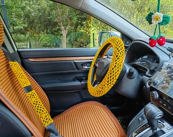 Handmade Crochet Steering Wheel Cover: Granny Square Car Accessory