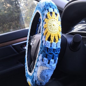 Virkat rattskydd för sol och måne: Blå biltillbehör A  wheel cover