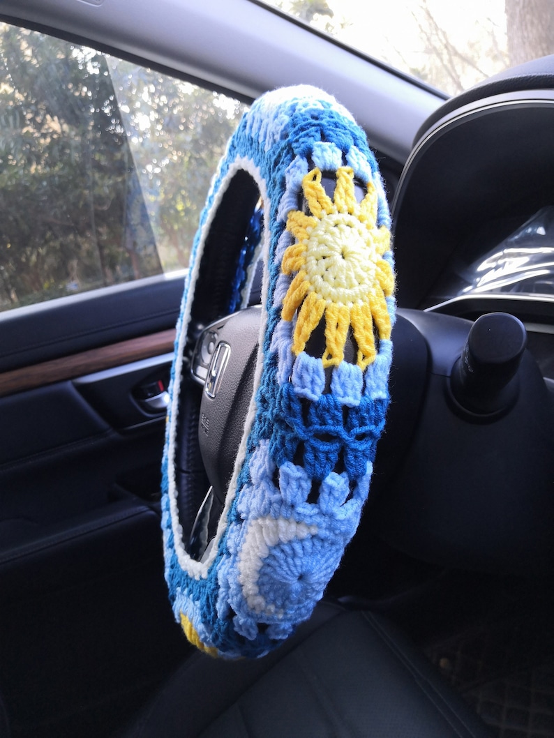 Virkat rattskydd för sol och måne: Blå biltillbehör A  wheel cover
