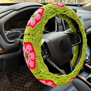 Coprivolante all&#39;uncinetto, coprivolante con fiori Gasang, grazioso copricintura di sicurezza, da appendere all&#39;auto, accessori per auto da donna