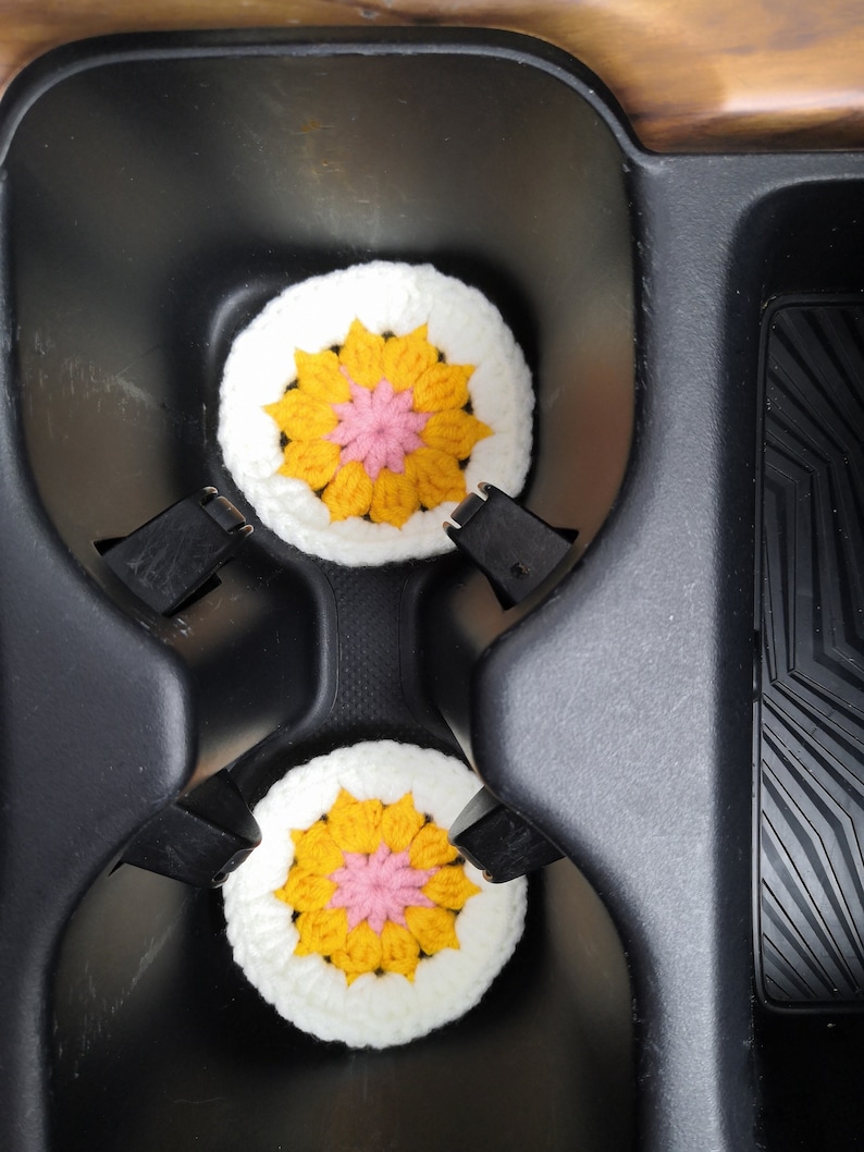 Crochet Granny Square Steering Wheel Cover: Colorful Car Interior Accessory E  2 coaster