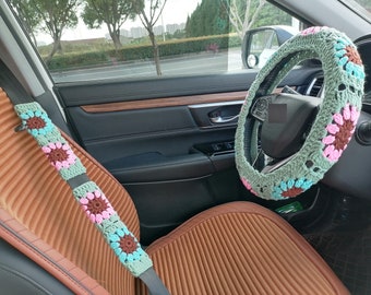 Handmade Crochet Steering Wheel Cover: Granny Square Car Accessory