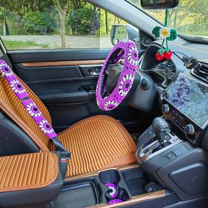 Gehäkelte Lenkradabdeckung, Sonnenblumen gehäkelte Lenkradabdeckung, Auto-Lenkradabdeckung, Lenkradabdeckung für Frauen, Autozubehör