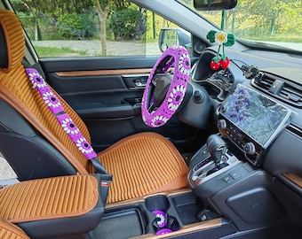 Sunflower Crochet Steering Wheel Cover: Car Accessories for Women