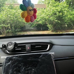Crochet Smiley Sunflower Car Mirror Hanging Accessories, Car Mirror Hanging Charm,Car Pendant,Crochet Car Accessories