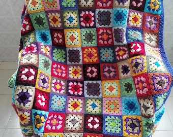 Handmade Crochet Granny Squares Blanket, Crocheted blanket, Home decor blanket, Home decor, Sofa throw, Handknitted blanket