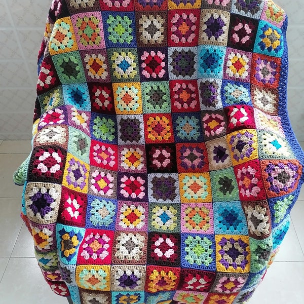 Handmade Crochet Granny Squares Blanket, Crocheted blanket, Home decor blanket, Home decor, Sofa throw, Handknitted blanket