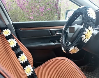 Crochet Sunflower Car Steering Wheel Cover, Women's Auto Accessories