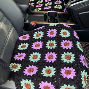 Fundas para asientos de coche, funda de cojín para asiento delantero de coche con diseño de girasol de crochet, funda decorativa para coche, bonita funda para coche, accesorios decorativos para el interior del coche