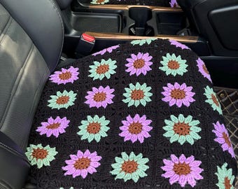 かぎ針編みのひまわりのカーシートカバー：手作りの車内装飾