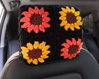 Crochet Car headrest cover,Sunflower Car Headrest Covers,Car Headrest Cover Car Seat Head Rest Cover,Cute Car Decoration for Women and Men