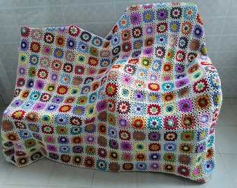 Retro Blanket, Granny Square Blanket, Crochet Throw Blanket ,Bedroom Blanket, Living Room Blanket,Wedding Blanket,Crochet Bedspread