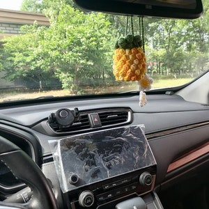 Cute Car Mirror Hanging Crochet Pineapple, Crochet Knitting Flower Rear View Mirror Charms,Car Pendant,Crochet Car Accessories