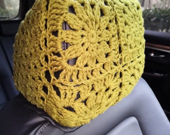 Funda de reposacabezas de coche de ganchillo con diseño de girasol, decoración para el coche hecha a mano