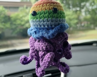 Crochet Octopus Car Mirror Charm, Car Pendant