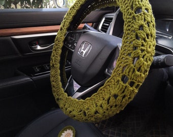 Handmade Crochet Sunflower Car Steering Wheel Cover (14-15in)
