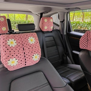 Car Seat Head Rest Cover,Crochet Car Headrest Covers,Daisy Headrest Covers,Super Soft Car Headrest Cover for Women