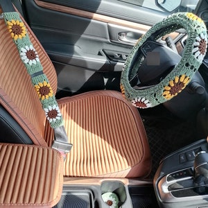 Sunflower Steering Wheel Cover,Steering Wheel Cover Crochet ,Steering Wheel Cover For Women,Crochet car accessories,Car Cupholder Coaster