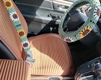 Sunflower Steering Wheel Cover,Steering Wheel Cover Crochet ,Steering Wheel Cover For Women,Crochet car accessories,Car Cupholder Coaster