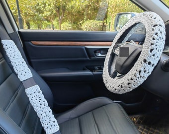 Crochet Steering Wheel Cover,Sunflower Crochet Seat Belt Cover, Steering Wheel Cover crochet,Women car accessories, Crochet car accessories