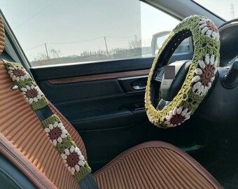 Crochet Car Accessorie,Steering Wheel Cover,Crochet Steering Wheel Cover, Sunflower Steering Wheel Cover,Wheel Cover for Women