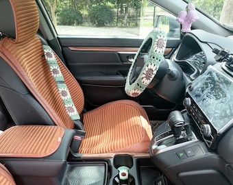 Crochet Sunflower Steering Wheel Cover: Car Accessories