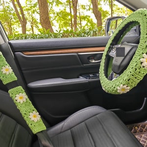 Crochet Car Headrest Covers,Car Headrest Covers,Daisy Car Headrest Covers, Car Headrest Covers Crochet ,Crochet car accessories E,D+2 belt cover