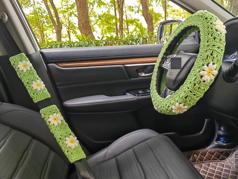 Crochet Car Headrest Covers,Car Headrest Covers,Daisy Car Headrest Covers, Car Headrest Covers Crochet ,Crochet car accessories E,D+2 belt cover