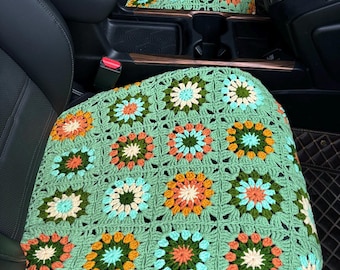 Coprisedile per auto all'uncinetto con girasole: decorazioni per auto fatte a mano