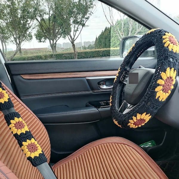 Steering Wheel Cover For Car,Steering Wheel Cover Crochet,Sunflower Steering Wheel Cover,Black Steering Wheel Cover,Car Accessories