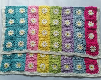 Colourful Daisy Granny Square Crochet Blanket ,Crochet Granny Square Daisy Colorful blanket, Crochet afghan blanket,handmade blanket