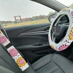 Crochet Steering Wheel Cover,Sunflower Crochet Steering Wheel Cover,Car Steering Cover,Steering Wheel Cover for Women,Car Accessories