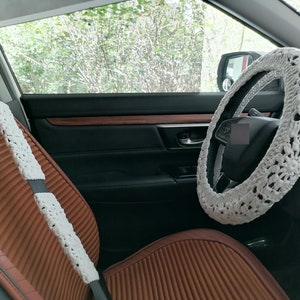 Coprivolante,Coprivolante all'uncinetto,Accessori per auto girasole,Coprivolante bianco,Coprivolante per donna e ragazza