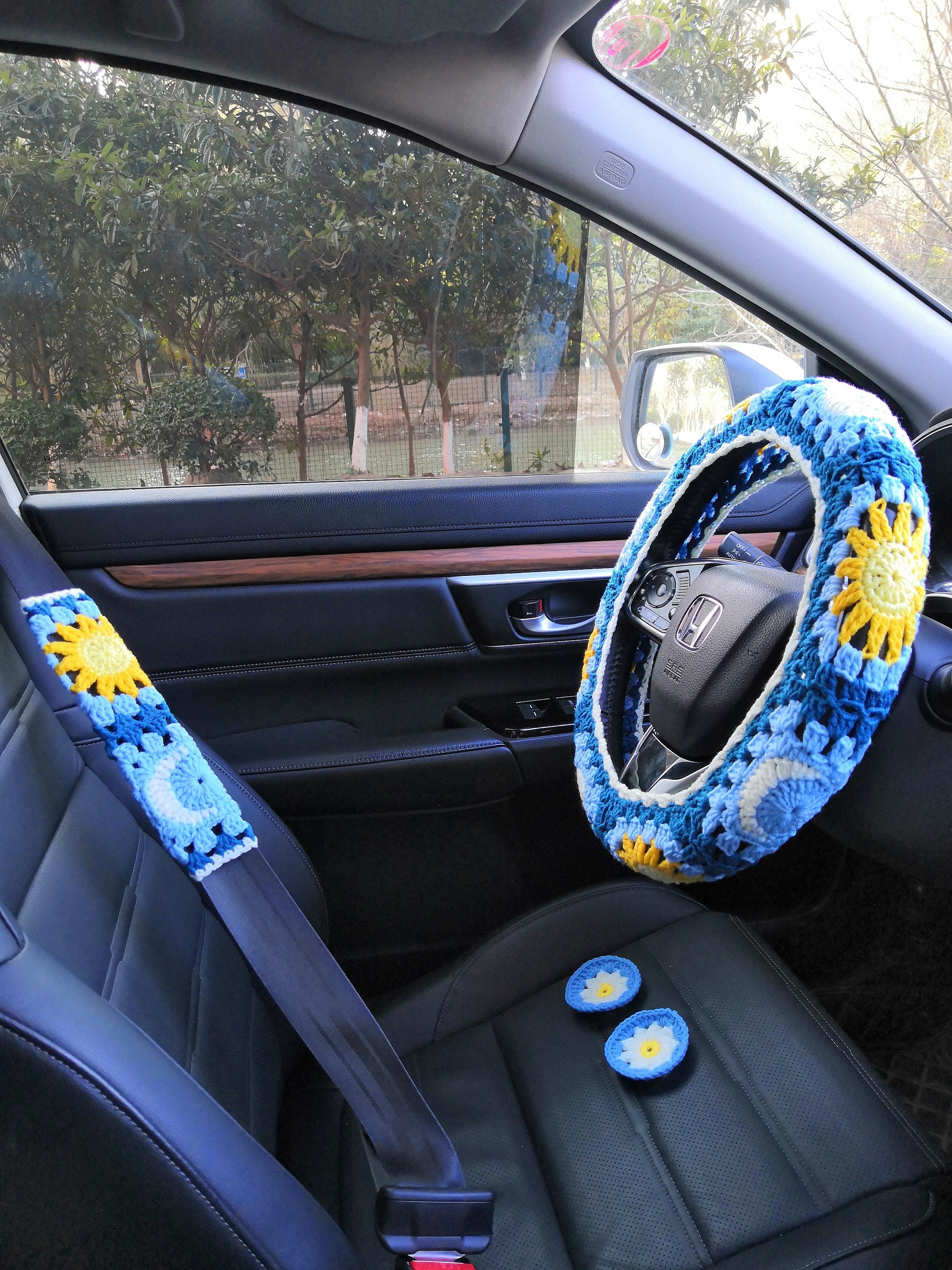 Blue seat belt clearance covers