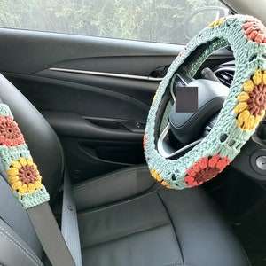 Car Steering Wheel Cover,Crochet Steering Wheel Cover,Sunflower Steering Wheel Cover,Car accessories,Steer Wheel Cover for Women & Girl