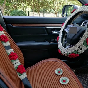 Crochet Roses Steering Wheel Cover,Sunflower Crochet Steering Wheel Cover,Car Steering,Cute Steering Wheel Cover