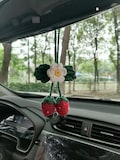 Crochet Strawberry Car Mirror Hanging: Knitted Flower Car Charm