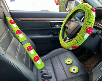 Crochet Steering Wheel Cover,Crochet Seat Belt Cover,Cute Seatbelt Cover,Car Hanging,Women car accessories, Crochet Car Accessories