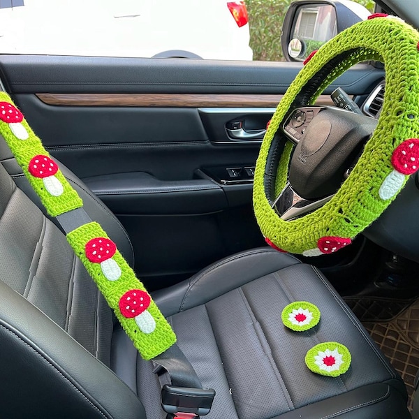 Coprivolante all'uncinetto, Copricintura di sicurezza all'uncinetto, Grazioso copricintura di sicurezza, Appeso all'auto, Accessori auto da donna, Accessori auto all'uncinetto