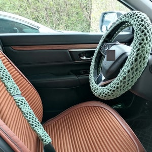 Steering Wheel Cover,Crochet Steering Wheel Cover,Sunflower car Accessories,Green Steering Wheel Cover,Steer Wheel Cover for Women & Girl