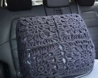 Crochet Sunflower Car Headrest Cover, Handmade Auto Decor
