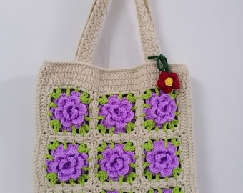 Granny Square Crochet Bag,Crochet Bag,Crochet Shoulder Sunflower Bag,Crochet Flowers Tote Bag