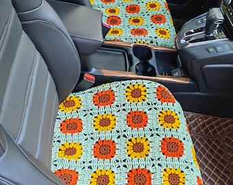 Car Seat Covers,Handmade Crochet Sunflower Car Front Seat Covers