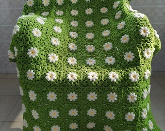 Blanket Stitch Crochet,Daisy Crochet Throw Blanket,Bedroom Blanket, Living Room Blanket,Wedding Blanket, Baby Blanket,Granny Throw Blanket