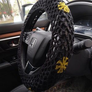 Car Steering Wheel Cover, Car seat belt cover,Crochet Solid Color Steering Wheel Cover, Black Steering Wheel Cover,Car Gift For Women or Men
