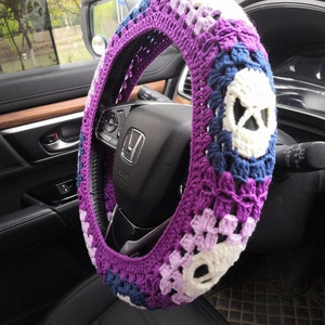 Skull Steering Wheel Cover,Crochet wheel cover for women,Cute Car seat belt Cover,Car Accessories decorations,car cover set,gift for her